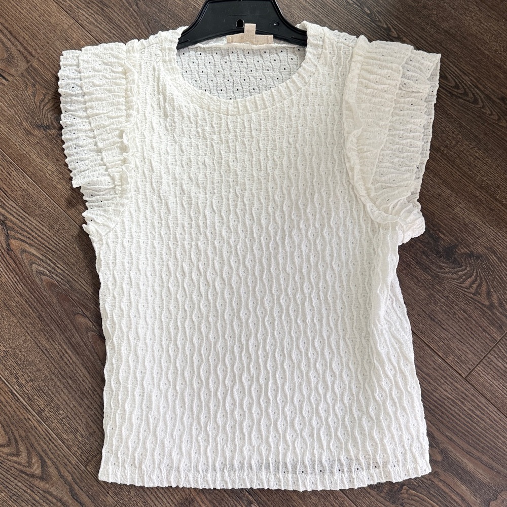 Atelier Women’s White Ruffle Sleeve Knit Top Large - Picture 2 of 7
